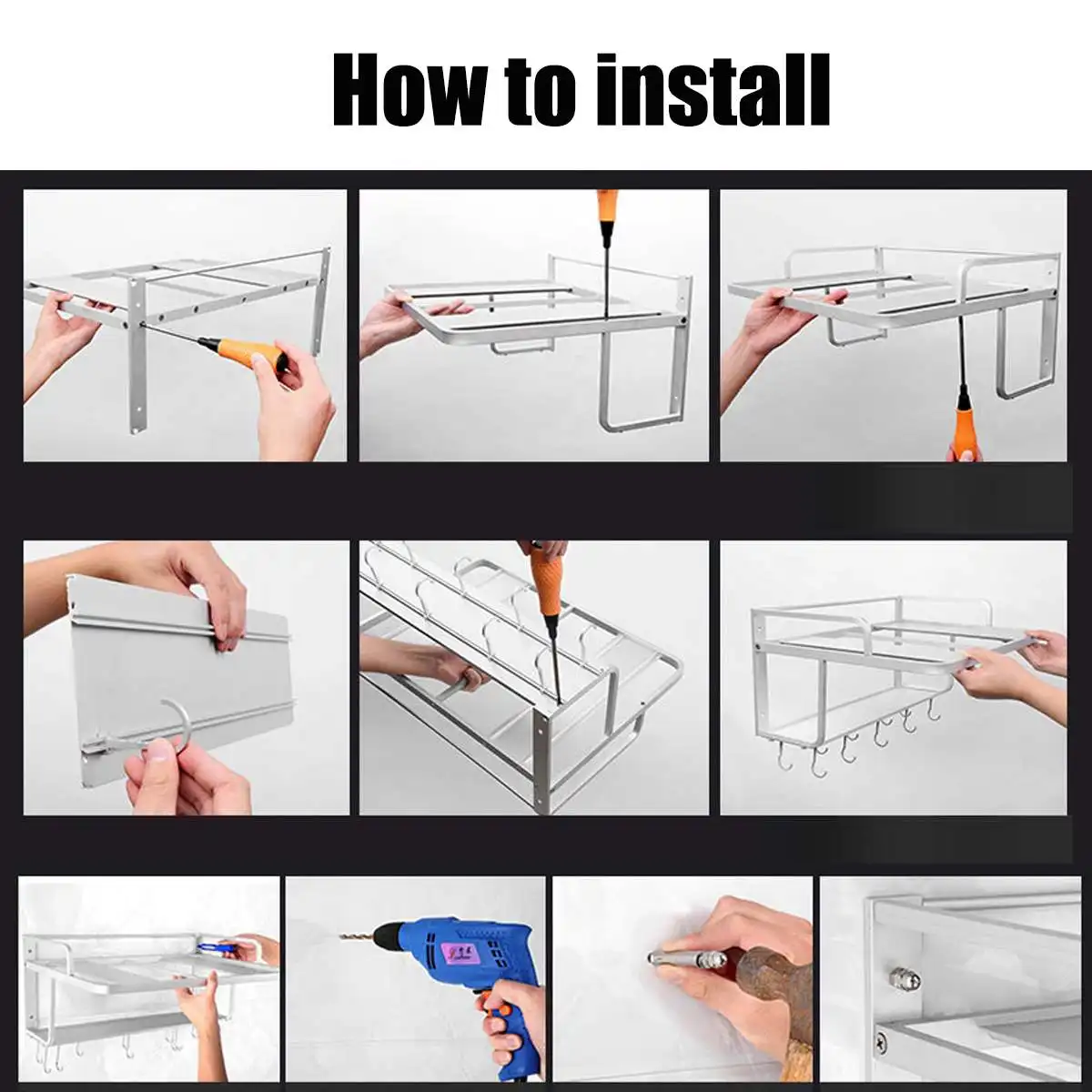  Double Wall Mounted Oven Rack Anti-rust Non-slip Space Aluminum Microwave Bracket Kitchen Storage R - 4000218770212