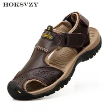 HOKSZVY/сандалии большого размера; мужская кожаная пляжная обувь; Повседневная дышащая обувь для улицы; CLK-7238