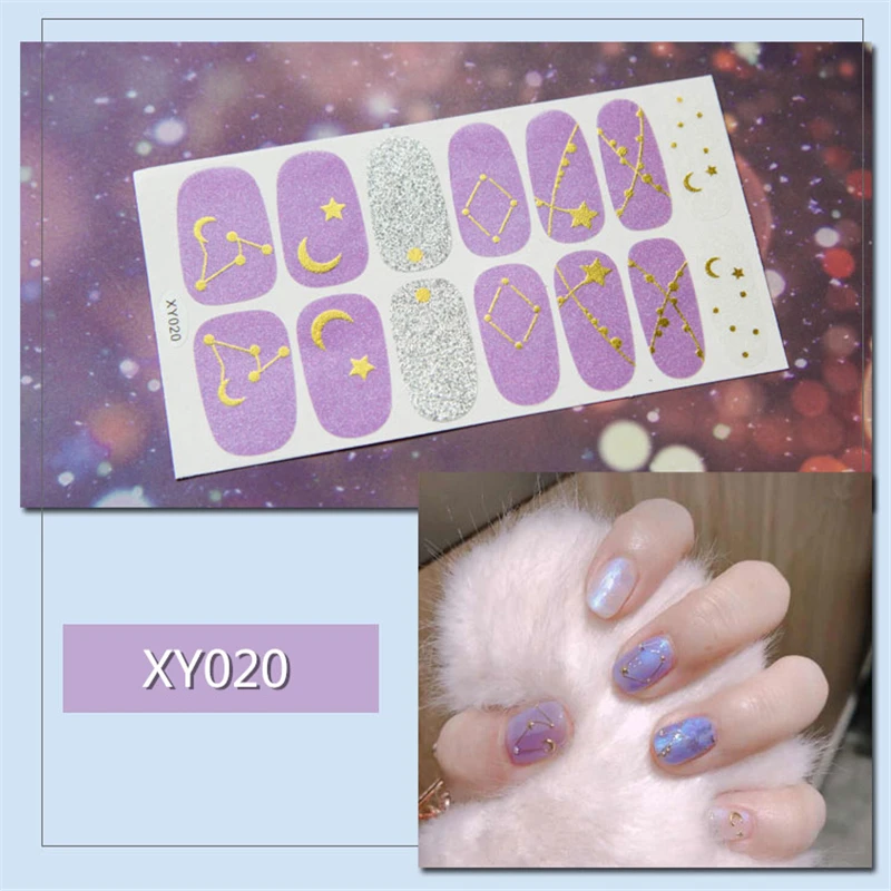 020 Nusx, 14 подсказок/листов, сделай сам, 3D наклейки для ногтей, полное покрытие, настоящий лак, блеск, звезда, луна, смешанные цвета, водостойкие накладные Фольга для ногтей ST033 - Цвет: 020