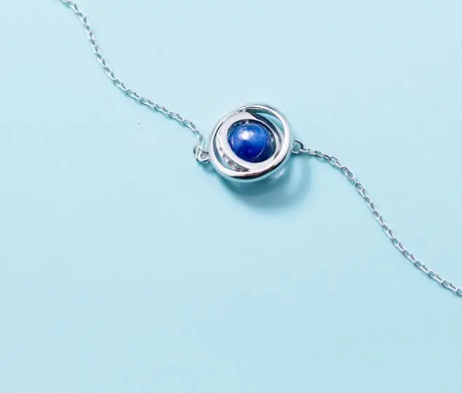 Authentic REAL. 925 Sterling Silver FINE Jewelry Blue stone into the Lucky Multi-Circle Pendant Necklace geometric GTLx1723