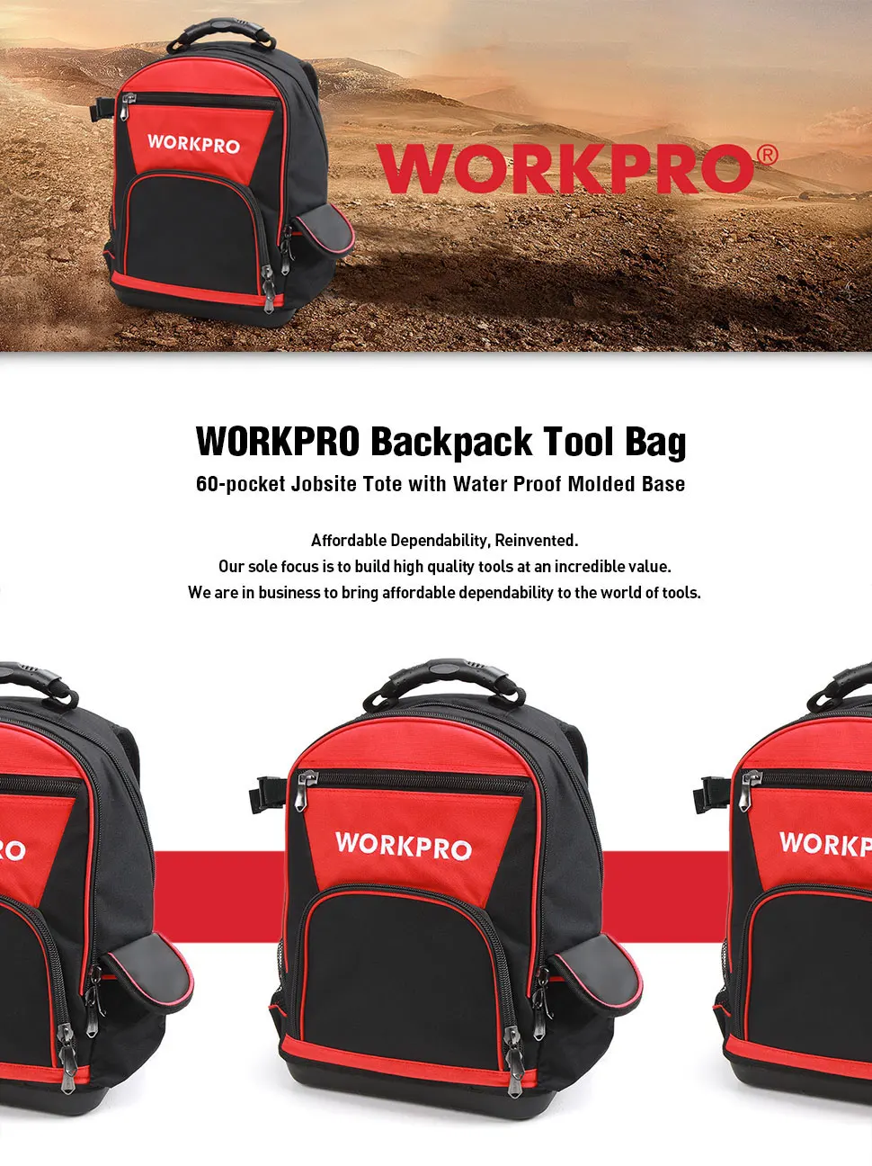 Bolsa de herramientas impermeable WORKPRO mochila de almacenamiento de 17 pulgadas