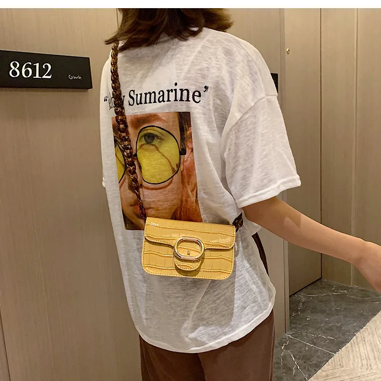 New Crocodile Chain Crossbody Bags for Women Acrylic Chain Women's Bags PU Leather Handbags Clutch Purse Bolso femenino