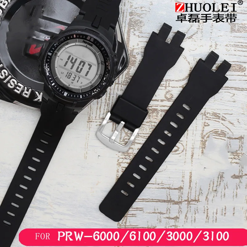 Водонепроницаемый резиновый ремешок для Casio PRW-6000/PRW-6100/3000/3100 черный мужской ремешок