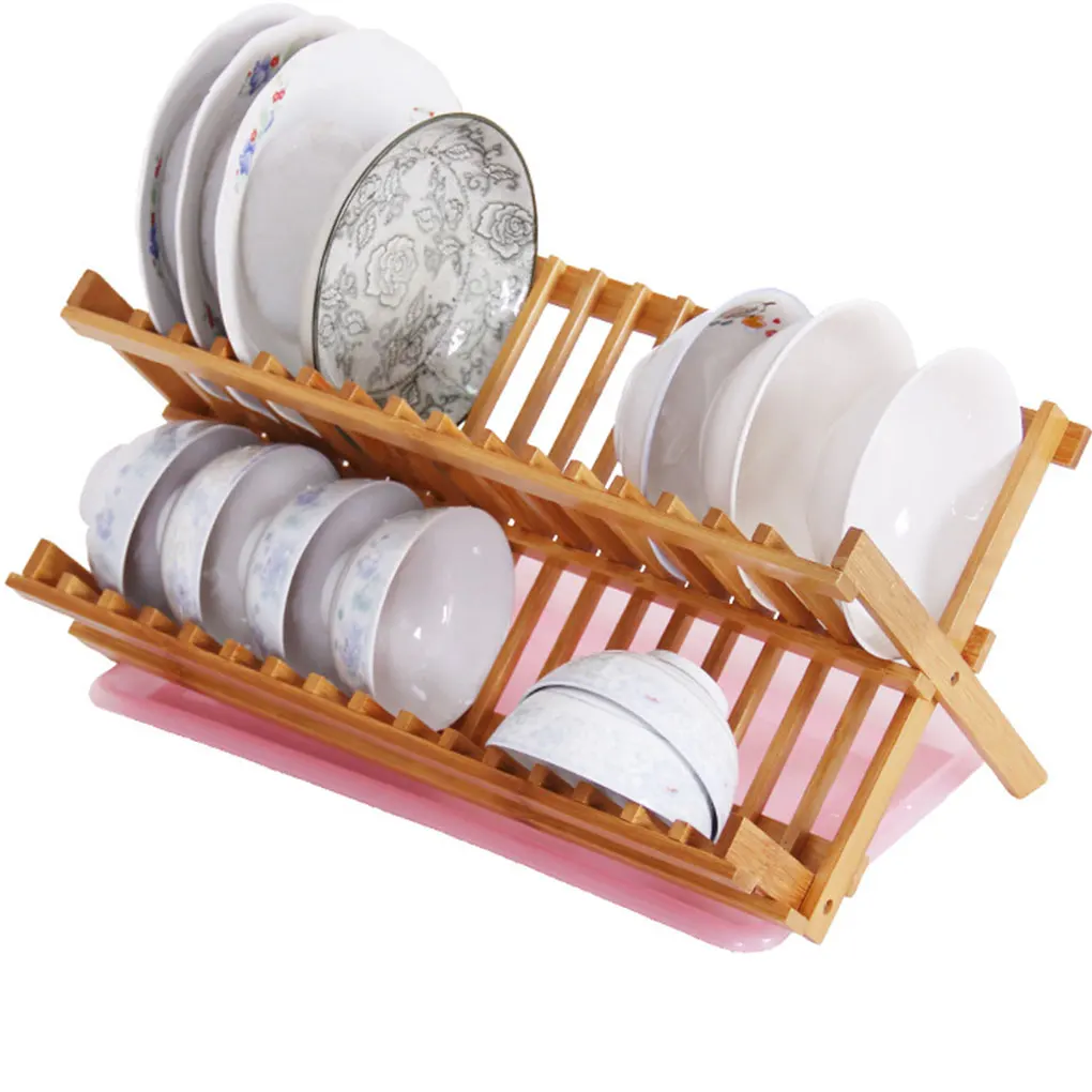 Kitchen Dish Bowl Holder Stand Bamboo Kitchenware Storage Organizer Shelf Rack Home Supplies