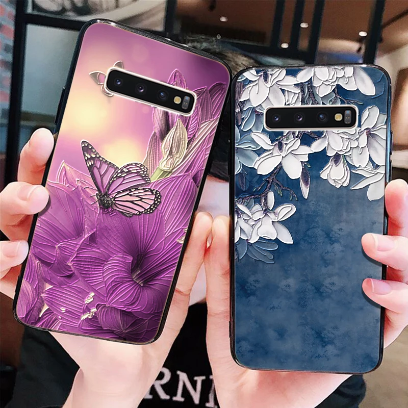

3D Relief silicon Cover For TPU Samsung Galaxy S8 S9 S10 Plus A50 A30 A40 A70 S10E S6 M10 M20 M30 Lite Soft Note 8 9 Flower Case