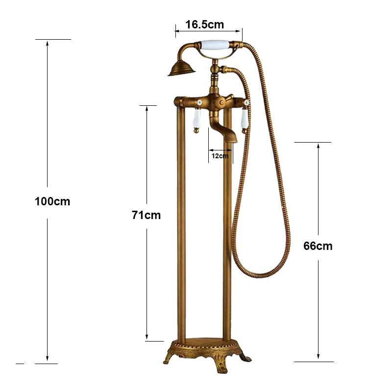 Antique Floor-Standing Bathtub Sink Faucet Bathroom Shower Set Standing Bathtub Faucet With Shower Telephone Style Hot  And Cold 2