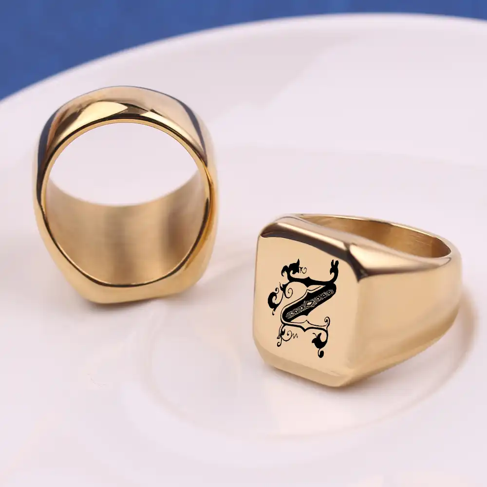 Personalised Initial Engrave A B C D E G Z X U T S R Q P O N Alphabet Stainless Steel Signet Blank Plain Ring Band High Polished Gold Tone Rings Jewelry Gtforce In