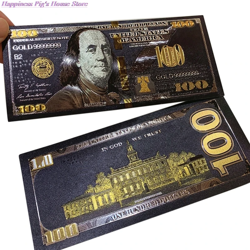 1 шт. старинная черная Золотая фольга USD 100 юбилейные доллары декор для банкнот |