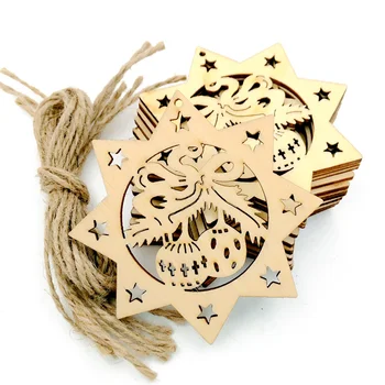 

10pcs Wooden Embellishments with String Christmas Decoration Octagon Bells Party Decoration Christmas Pendant Ornaments