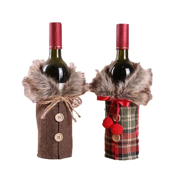 

6 Pieces Christmas Wine Bottle Cover,Wine Bottle Decoration Bags,Collar Button Coat Design,for Xmas Party Decoration