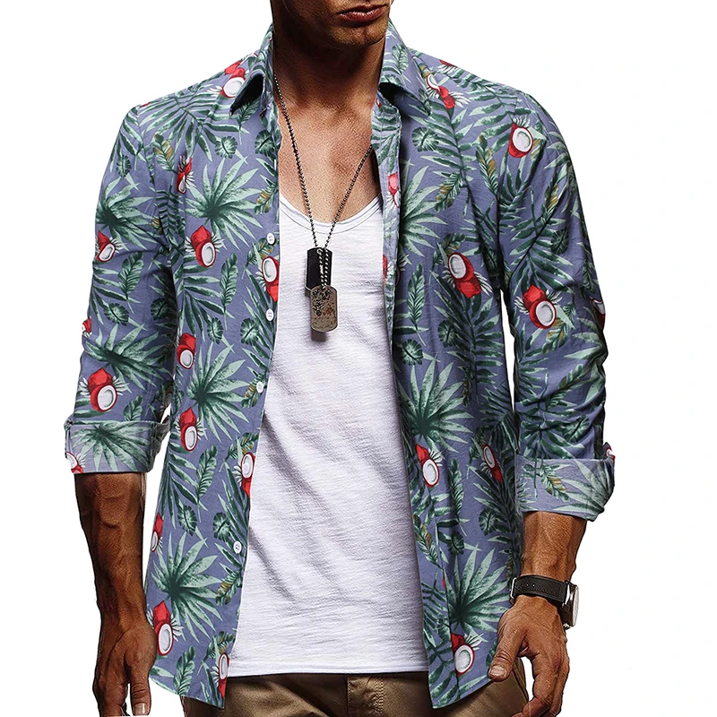 Мужские рубашки весенние мужские повседневные Camisa Masculina с принтом насекомых облегающие Гавайские рубашки с длинными рукавами