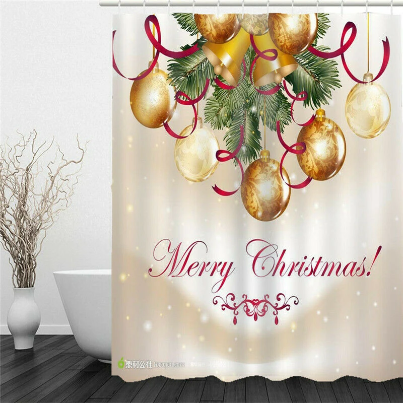 decorative Christmas Modern Bathroom Shower Curtain Mat Set Toilet lid Cover seat carpet for home xmas decor