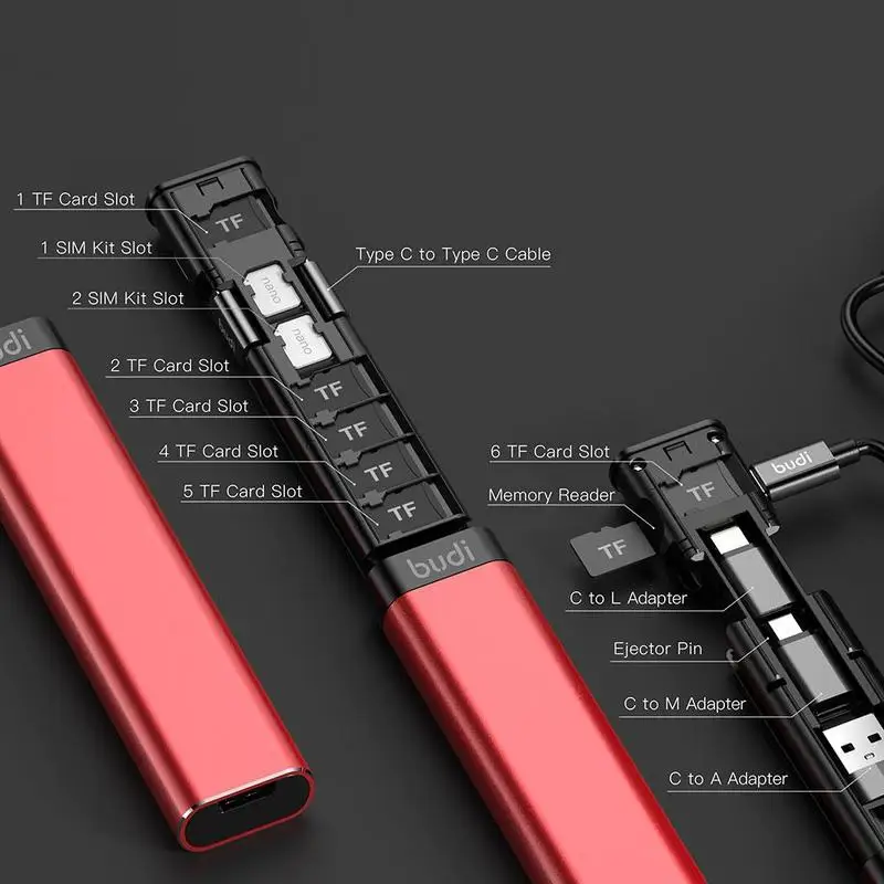 BUDI Multi-function Smart Adapter Card Storage Data Cable USB Box for iPhone Computer Extended Storage usb hub adapter usb port adaptor usb hub converter