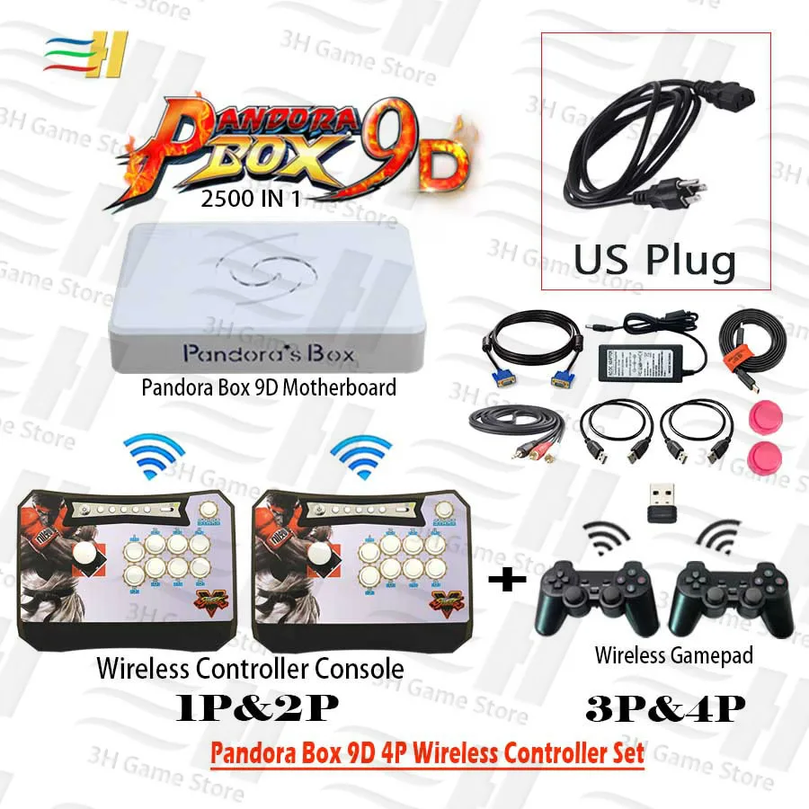 4P SF wireless US Pandora Box 9D 2500 В 1 4 игрока беспроводной контроллер Набор беспроводной аркадный контроллер и геймпад 3d mortal kombat plug and play - Цвет: 4P SF wireless US