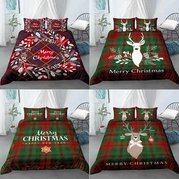2/3 Pcs Red Green Plaid Duvet Cover Set Christmas Bedding Kids Boys Girls Bed Set Quilt Cover Comforter Cover Christmas Decor 1