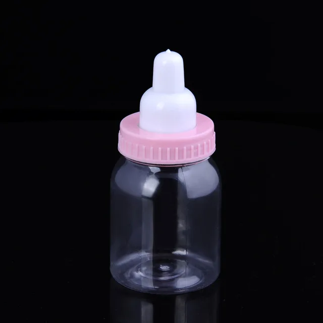 12 шт./лот, прозрачная пластиковая коробка для конфет в форме маленькой бутылки, Подарочная пластиковая детская бутылочка для крещения, коробки для сахара, украшения - Цвет: pink1