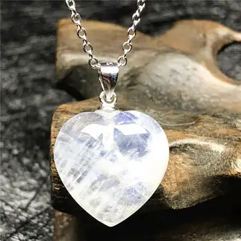 

Real Natural Moonstone Heart Pendant Necklace For Woman Man Blue Light Crystal 16x6mm Beads Stone 925 Silver Chain Jewelry AAAAA