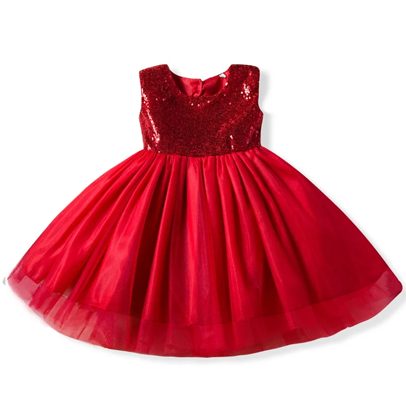 Платья для малышей на первое Рождество, Крещение, день рождения, для детей 1, 2, 3, 4, 5 лет, Одежда для новорожденных, малышей платья-пачки с блестками для девочек - Цвет: Red B
