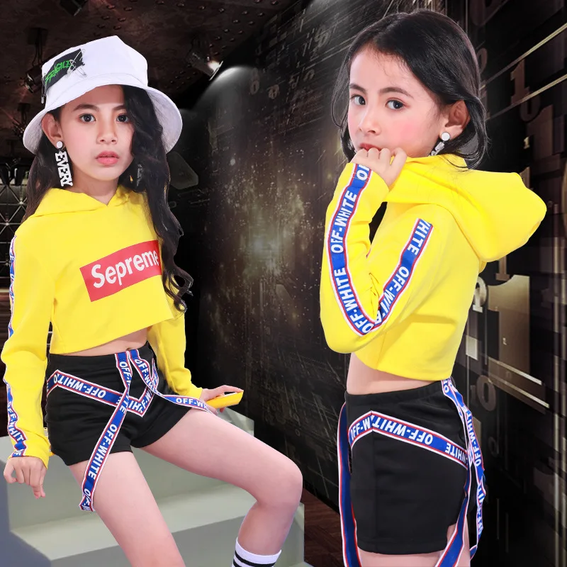 New Style Men And Women Child Jazz Costumes Children Women's Korean-style Hip Hop Clothes Navel Hip Hop Cool Set Costume