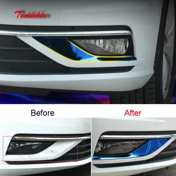

Tonlinker Cover Sticker for VW GOLF 2018 Car Styling 2 PCS Stainless steel Exterior Front fog light Decoration Cover Stickers