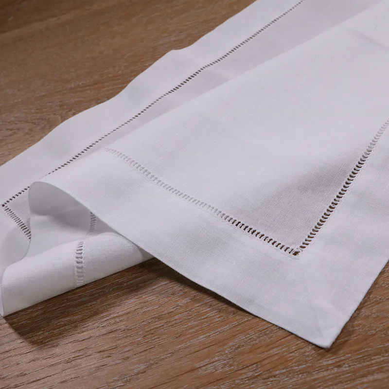 

N002-18: 12 Piece White Hemstitch Napkins 55% Linen 45% Cotton 18" x 18" Ladder Hemstitch Cloth Dinner Napkin