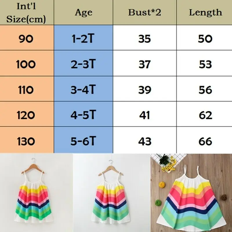 1-6T Little Girls Rainbow Dress Baby Kid Girl Summer Clothes Sleeveless Dresses Party Children Holiday Beach Sundress