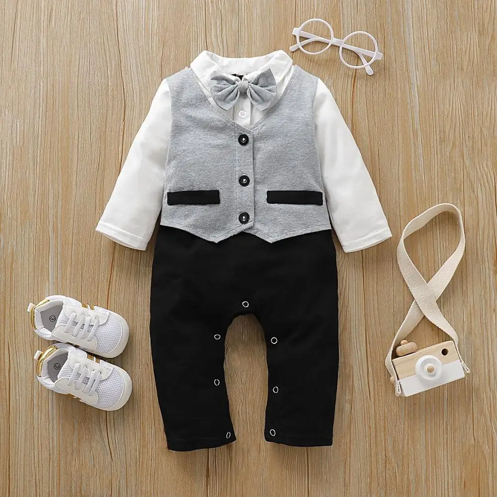 Baby Rompers Long Sleeve Newborn Boys Jumpsuits Fashion Gentlemen Style Toddler Kids Overalls One Pieces Children Outfit Clothes