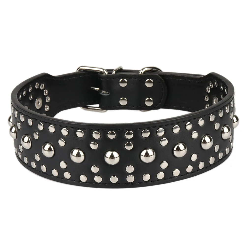 Black Pet Supplies Dog Collar Metal Buckle Adjustable Durable Spiked Gift Artificial Leather Outdoor Casual Easy Wear Universal D Ring - Цвет: Black