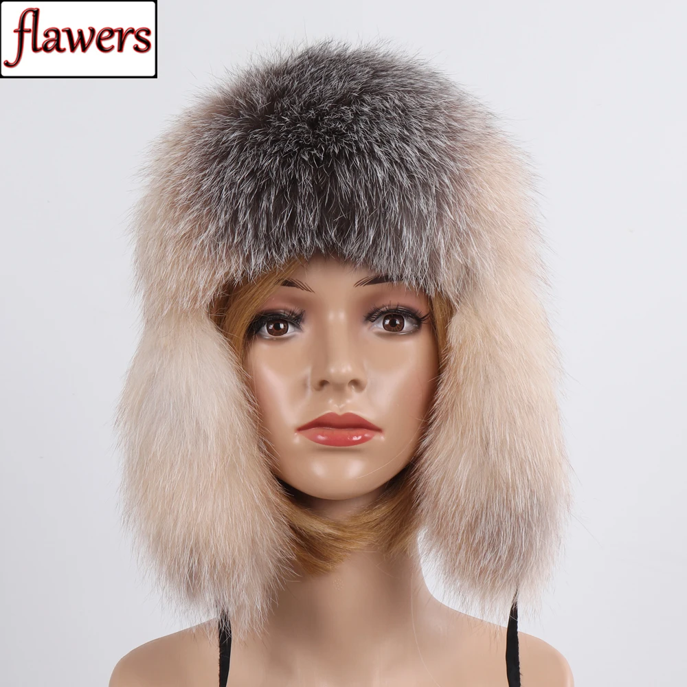 

Winter New Style Genuine Real Fox Fur Hat Women 100% Natural Real Fox Fur Cap Casual Warm Russia Girl Real Fox Fur Bomber Caps
