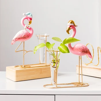 

Rosa Flamingo Forma Vidro Tabletop Hidroponia Planta Bonsai Home Decoration Accessories Modern Glass Vase Christmas Decorative