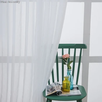 

Curtains Window Decoration Modern Striped Tulle White Flat Kitchen Voile 100% Polyester Rope Ceiling Installation Yarn Dyed