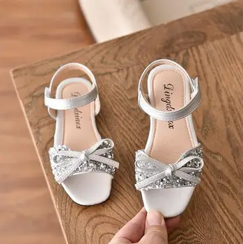 

Girls Party Shoes Princess Sandals Leather Glitter Crystals Rhinestones Knot Kids Sandals Girls Sneaker Children Beach Sandals