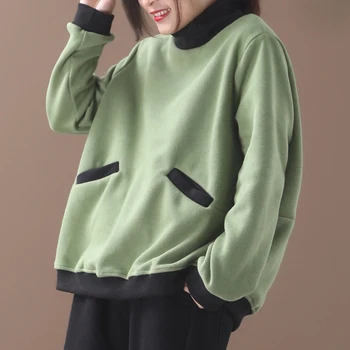 

[EWQ] 2020 Autumn Winter New Pattern Turtleneck Collar Long Sleeve Plus Velvet Patchwork Pullovers Vintage Sweatshirt AK072