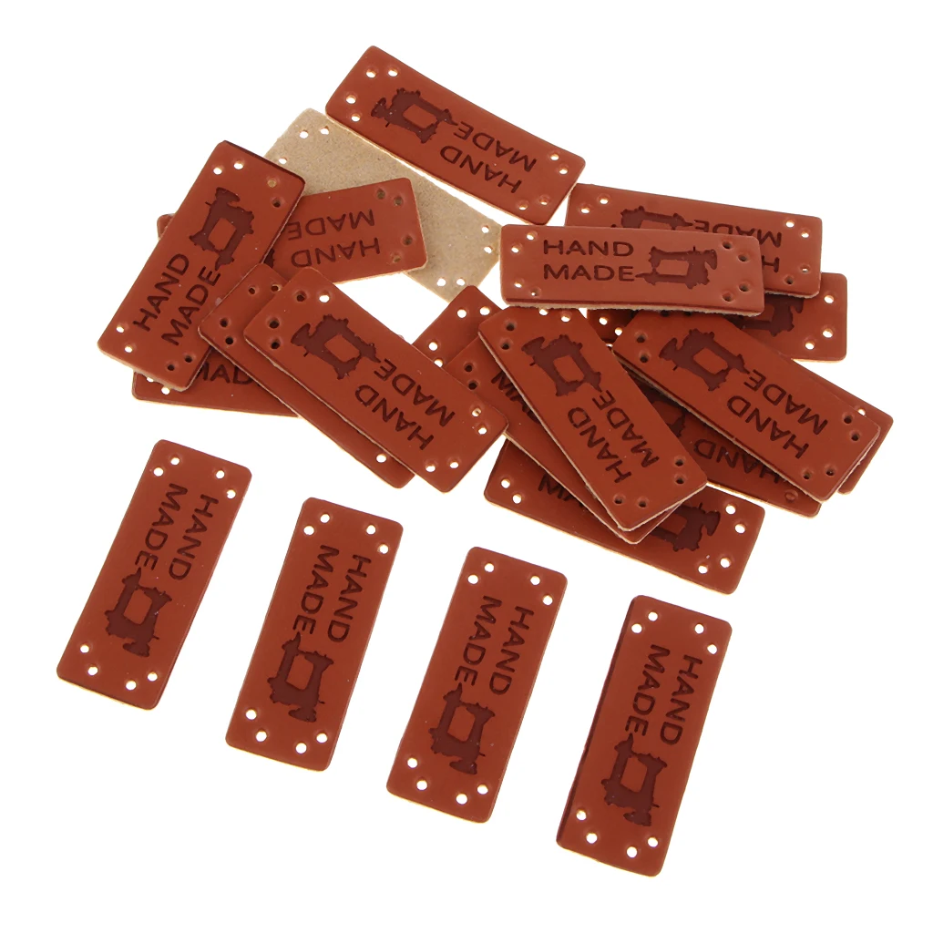 20Pcs/Pack Leather Handmade Label Tags for DIY Sew Clothes Craft Embellishment Knit DIY Patches Bags Leather Label Sewing Craft 