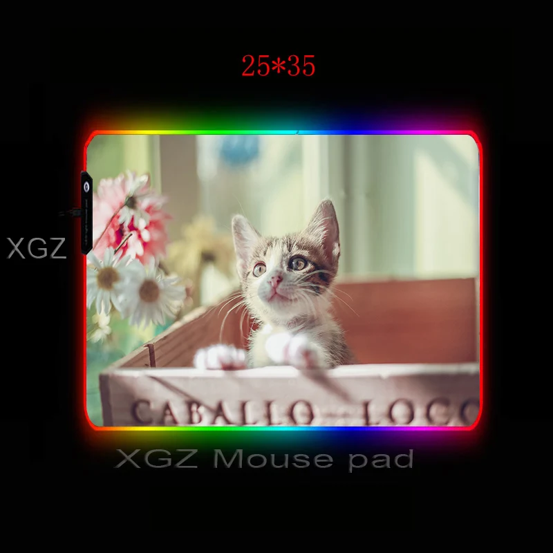  XGZ Animal Cute White Cat Large RGB Mouse Pad Lockedge Anime Custom Office Computer Desk Mat Rubber