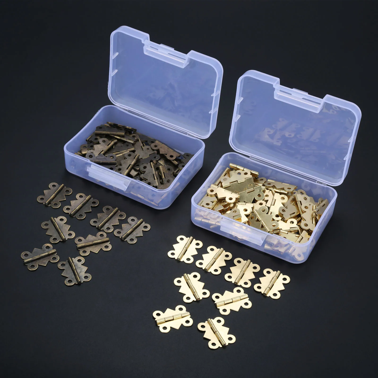 100Pcs 25X20Mm Mini Farfalla Cerniera Della Porta Armadio Contenitore Di Monili Decorativo Cerniere Ferramenta Per Mobili + Viti + Storage Box