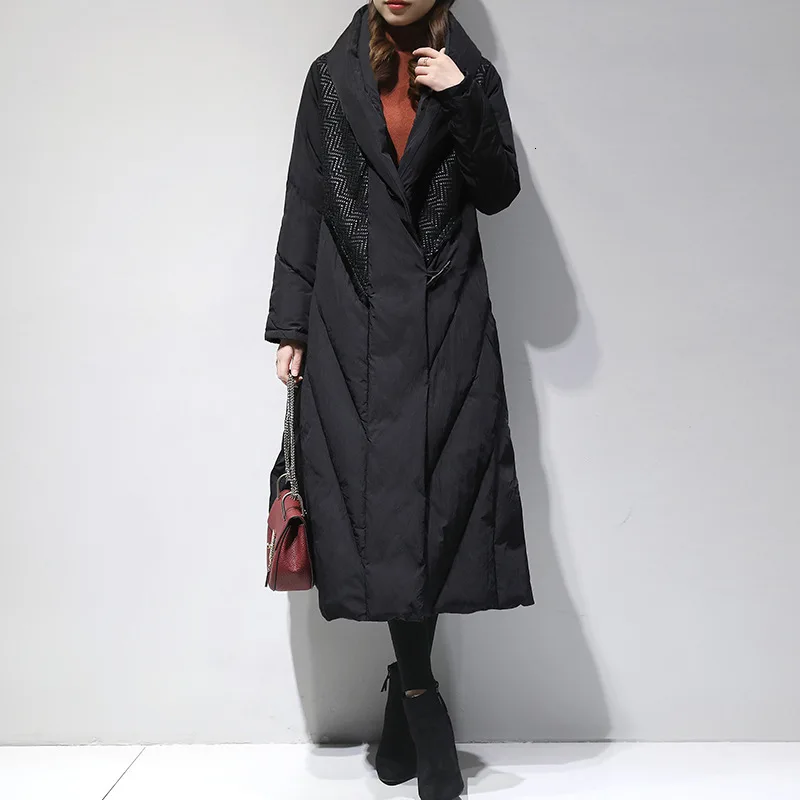 

Fashion Tide Autumn And Winter New Products Fashion Black Long Section Knee Hooded White Duck Down Jacket Female PB211