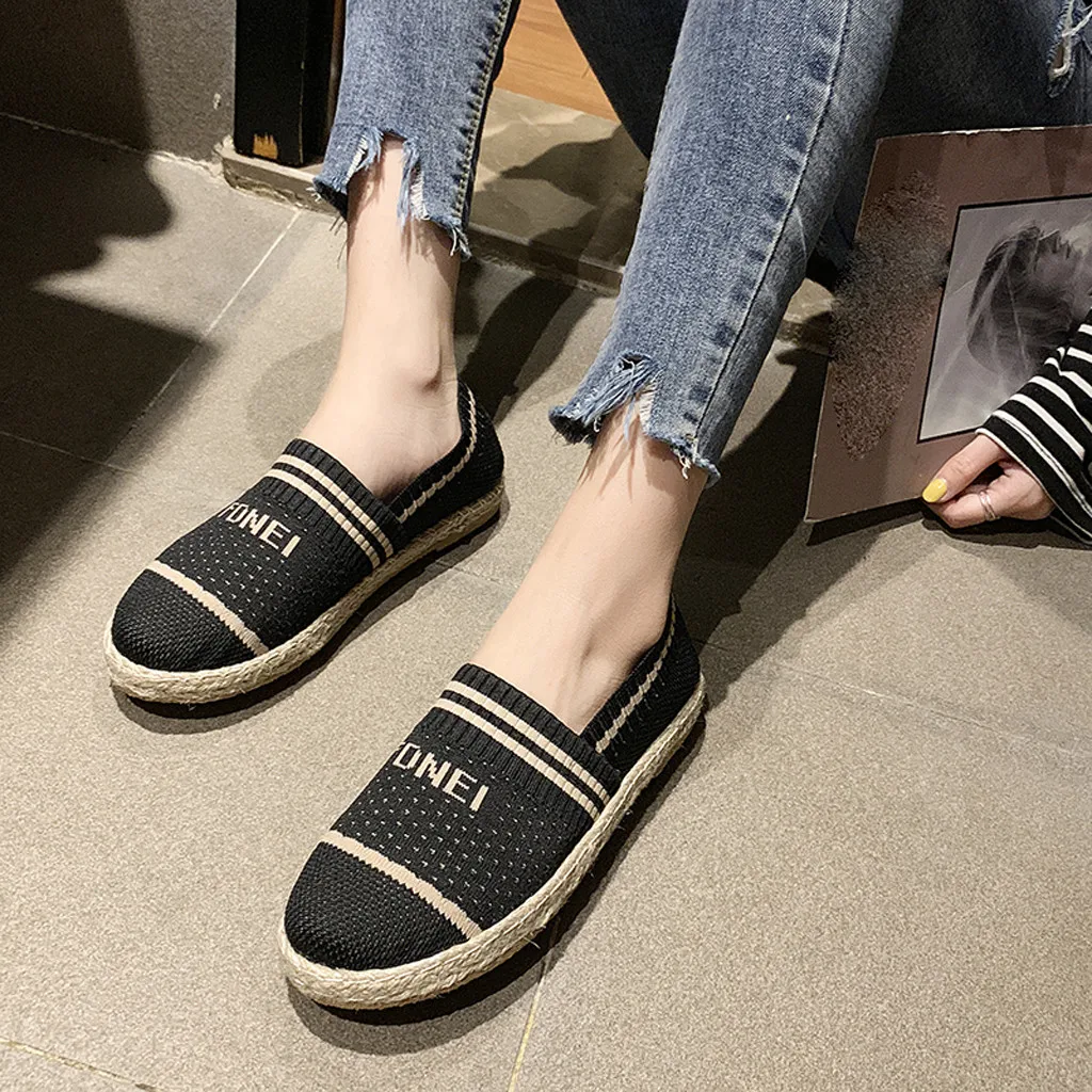 

JAYCOSIN Fashion Woman Loafers Straw Flats Shoes Female Comfortable Slip On Causal Shoes Round Toe LightWeight Breathable Loafer