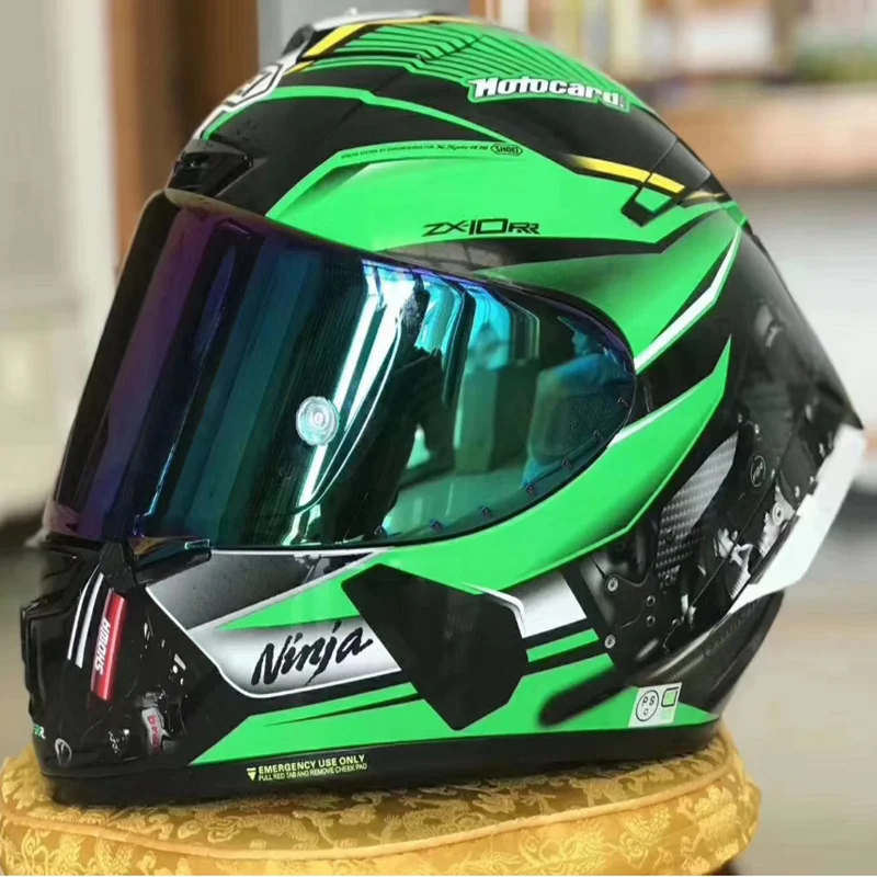 Мотоциклетный шлем с закрытым лицом X14 Kawasakii ZX-10RR зеленый для езды на мотоцикле