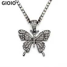 GIOIODouble Cuban Punk Pendant Necklace Women's Big Butterfly Pendant Full Rhinestone Gold Necklace Thick Chain Women's Jewelry