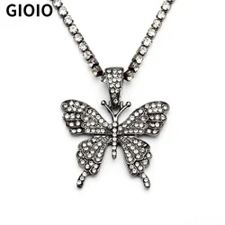 GIOIODouble Cuban Punk Pendant Necklace Women's Big Butterfly Pendant Full Rhinestone Gold Necklace Thick Chain Women's Jewelry