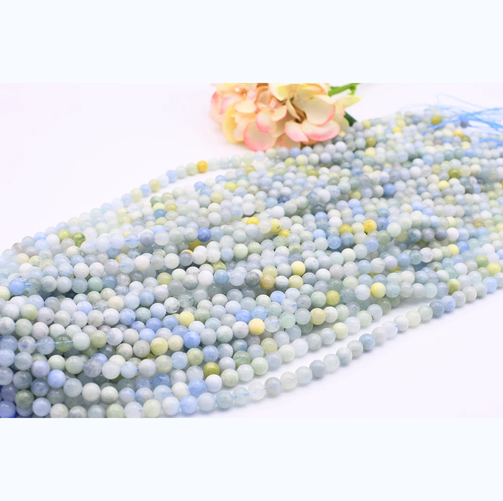 6-12mm Natural Smooth Mix Aquamarine Round stone Beads For DIY necklace bracelet jewelry make 15 