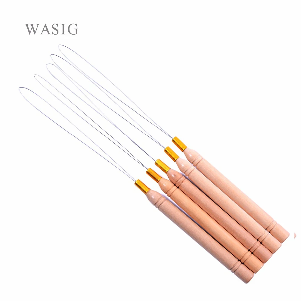 Hair Extensions Tool 5 pcs micro rings loop tool loop threader pulling needle used with hair plier and beads for human hair feather extension tools
