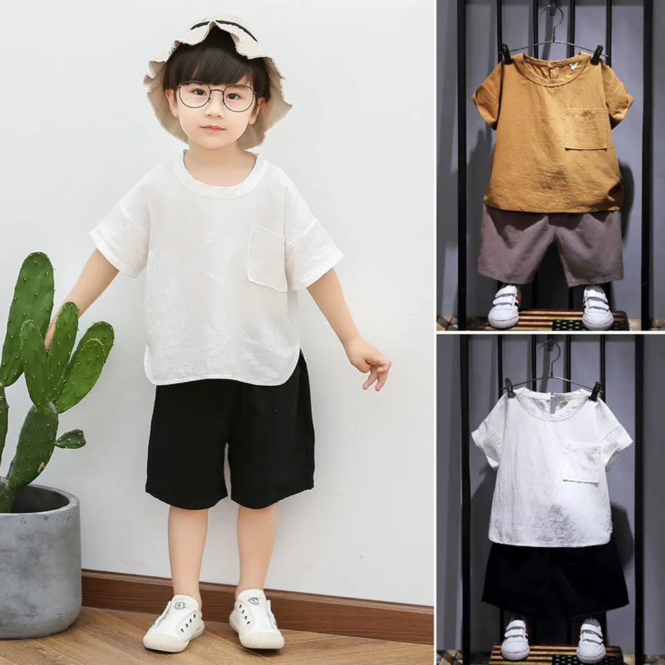 

New Fashion 2021 Kids Summer Short Sleeve +Short Pant 2Pcs Casual Suits Age 18M-8Yrs O-neck Collar Toddler Boy Clothes Outfits