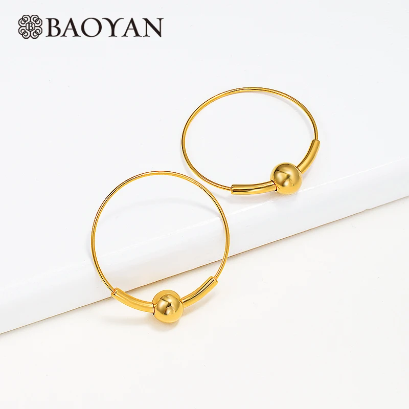 Baoyan серьги-кольца из нержавеющей стали минималистичные овальные маленькие серьги модные золотые металлические титановые серьги-кольца для женщин