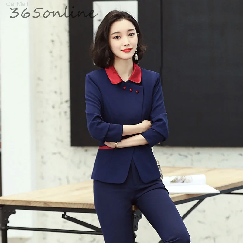 

Formal Uniform Designs Pantsuits with Pants and Jackets Coat for Women Business Work Wear Professional Female Blazers with Scarf