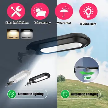 

18 LEDs Solar Power Street Light 180° Large Angle Rotation Wall Lamp Outdoor Street Lamp Waterproof Cold Light/Warm Light