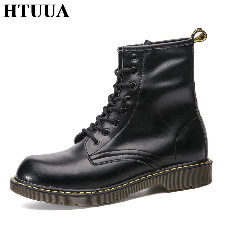 

HTUUA 38-47 Work Safety Shoes Man Autumn Winter Warm Plush Genuine Leather Military Boots Men Casual Ankle Martens Boots SX3256