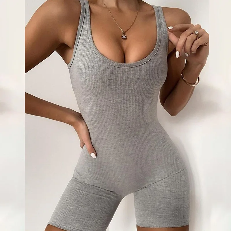 Sleeveless Bodycon Solid Knitted Romper-0