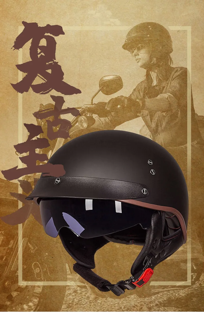 Casco de motocicleta retro, casco vintage de cara abierta con protector  facial extraíble, casco de media carcasa de estilo alemán aprobado por DOT